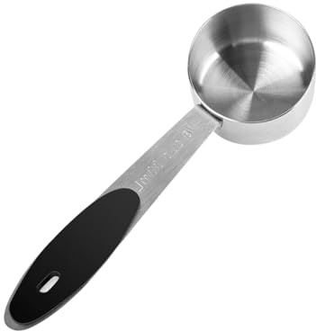 JIHUOO 1/8 Cup Measuring Cup Stainless Steel Measuring Scoops Metal Coffee Scoop Long Handle Spoons Tablespoon with Black Silicone Handle Kitchen Gadgets for Cooking