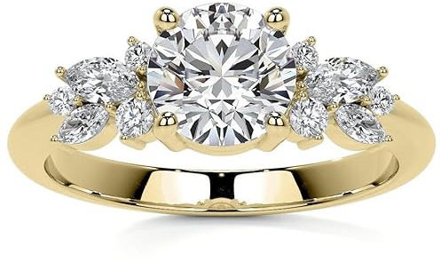 Molioaki Rundschliff Verlobungsring Damen 925 Sterling Silber/9K/14K/18K Gold Eheringe Frauen Ringe 1.3-3.3 ct 5A Zirkonia/Moissanit Personalisierte Individuelle Gravur Ring