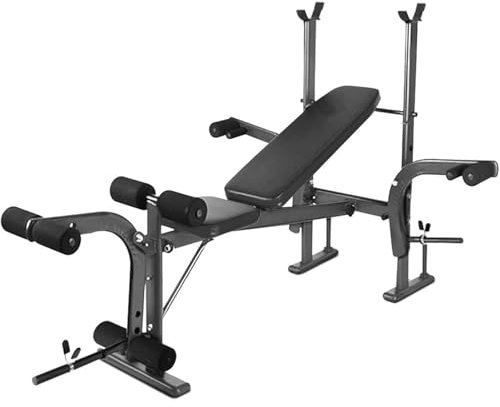 BESTXH Schwarz, 4-In-1-Hantelbank-Set Mit KniebeugenstäNder, Verstellbares BankdrüCk-Set Mit LanghantelstäNder, Beintrainer, Trainingsbank FüR Krafttraining FüR Das Fitnessstudio Zu Hause