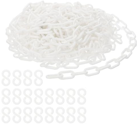 PATIKIL Plastic Chain Links, 45 Feet Safety Chains, White Plastic Chains Large Plastic Chain Long for Barriers, Crowd Control, Queue Lines, Parking, Fences, Gate, Concerts