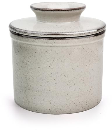 Jersinwei Französische Butterdose Wassergekühlt mit Wasserlinie Keramik Butterglocke für streichfähige Butter-Grey