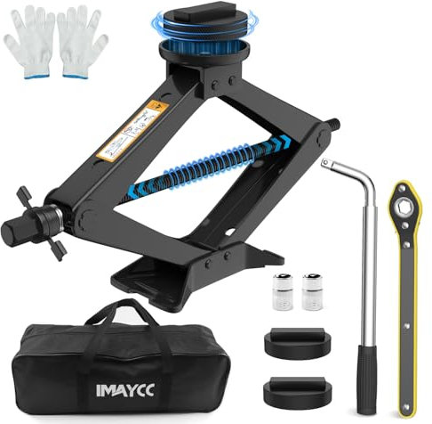 IMAYCC Wagenheber 2.5T/2500kg, Universelle Scherenwagenheber für BMW Auto mit 2Pcs Gummiauflage BMW, Tragbarer Wagenheber mit Radmutternschlüssel, Auto-Notfallset für BMW Serie1/3/5/6/7/Z/X