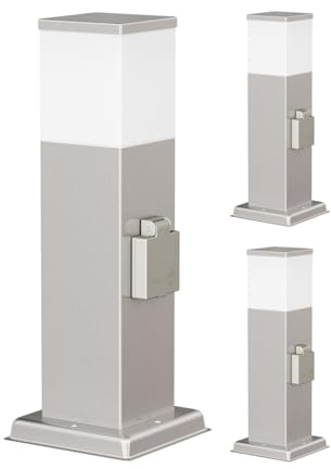 ledscom.de 3x Pollerleuchte POLLY für außen, 35cm, chrom, Steckdose, inkl. G9 Leuchtmittel, 596lm, weiß