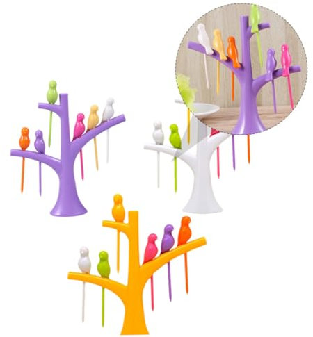 Cabilock Palillos De Fruta Soporte De Rama Plástico Ligero, Decoración Pájaros, y, Adecuado Para Aperitivos, Fiestas y Postres – 3 Juegos