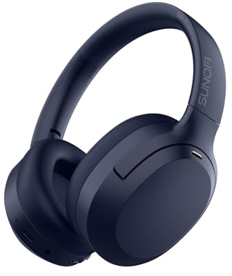 SunoFi Hybrid Active Noise Cancelling Headphones, Wireless Over Ear Bluetooth Headphones with Mic, 40H Playtime, Hi-Res Audio, Deep Bass, Foldable Comfort Fit Ear Cups for Travel, Office, Home (Blue)
