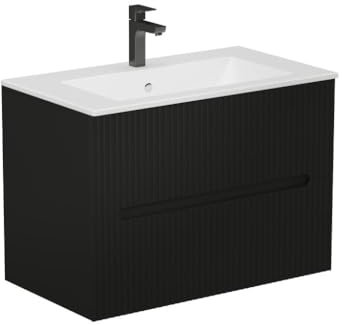 Vente-unique-Waschbeckenunterschrank hängend mit Einbauwaschbecken - 80 cm - Schwarz gerippt - PAVANI