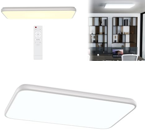 Froadp Modern Dimmbar Deckenlampe mit Fernbedienung, 180W LED Deckenleuchte Flach 80x52cm, IP44 Deckenleuchten für Bad Küche Wohnzimmer, Farbtemperatur 2800K-6500K, Ultraslim LED Lampe Weiß (Dimmbar)