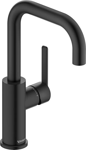 Duravit Balcoon Waschtischarmatur, energiesparende Waschbecken Armatur (FreshStart), wassersparender Wasserhahn Bad (MinusFlow), Bad Armatur, Schwarz Matt