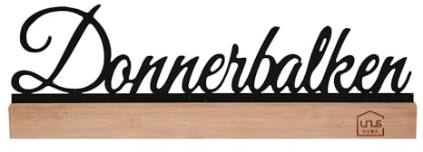 UNUS Deko-Aufsteller Donnerbalken aus Metall mit Bambus-Sockel | Schriftzug in Schwarz, stilvolle Tischdeko für Wohnzimmer, Regal oder Fensterbank