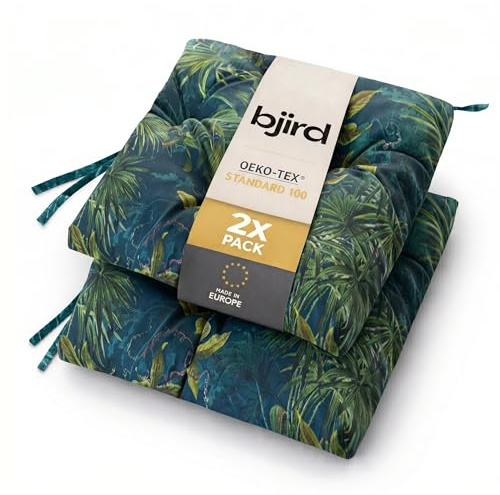 Bjird Wasserdichtes Stuhlkissen 45x45 cm – Gartenkissen für Stühle & Sessel – Dickes Sitzkissen 6 cm – Outdoor Sitzauflage für Gartenmöbel – Wetterfest & Pflegeleicht - 2er Set - Grüne Wiese