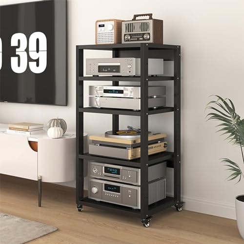 Meuble audio vidéo mobile à 5 niveaux - Support d'angle pour TV HiFi - Pour le salon, les jeux et l'enregistrement - Support audio réglable avec solutions de rangement