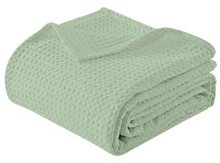 Copriletto Nido D'ape 100% Cotone Tinta Unita Singolo Piazza Mezza Matrimoniale Prodotto Italiano Waffle Leggera Letto Divano Elegante - Bianco - Singola175x280Cm (Verde salvia, Singola175x280Cm)