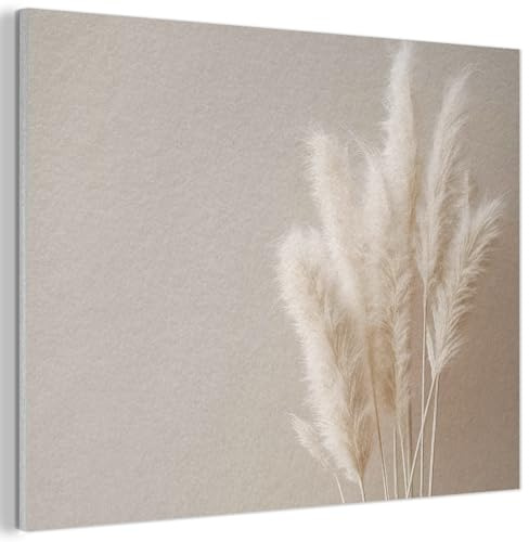 MuchoWow© Bild aus Filz Schlafzimmer Bilder Badezimmer Wand Deko Wohnzimmer | 100x70 cm - Modern Wanddeko Bilderwand Geschenk Pampasgras - Federn - Pastell - Weiß