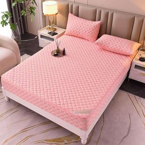 Morbuy Coprimaterasso Singolo Matrimoniale Impermeabile, Coprimaterasso Una Piazza e Mezza Antiacaro con Cerniera Morbida e Traspirante per Materassi Altezza 25cm (150x200+25cm,LA02 Rosa)