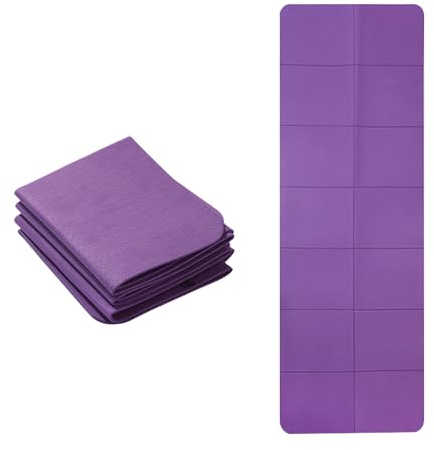 Faltbare Yogamatte, Rutschfest Tragbare Fitnessmatte, Gymnastikmatte Rutschfest Leicht TPE, Sport Reiseyogamatte für Reise, Pilates, Yoga, Fitness, Sport 183 x 61 x 0.4 cm, Lederrosa (Lila)