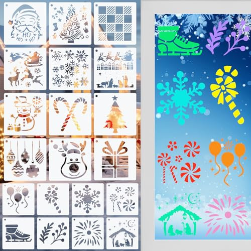 Staranry 20 Stück Schablonen Weihnachten Set, Weihnachtsschablonen, Schneespray Fenster Schablonen Tannenbaum, für Scrapbooking Fotoalbum, DIY Geschenkkarten, Geschenke Weihnachten Kinder