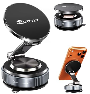 MSXTTLY Soporte Móvil Coche, Vmag-S2 2026 Ventosa Magnética, 360° Giratorio, Diseño Compacto paraiPhone 17 Pro MAX - 16 15 14 13 12 e Android, Negro