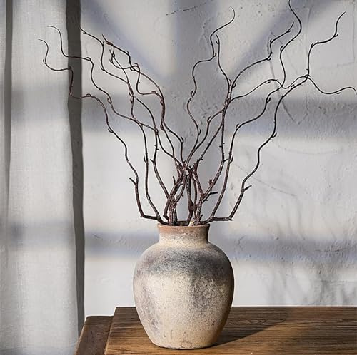 15 cm Antike Keramikvase,Terrakotta,Boho-Dekor,Bauernhaus, Rustikale Blumenvasen für Wohnzimmer, Eingangsbereich, Tisch, Regal, Kamin, Handgemachte Vintage-Vase für Trockenblumen und Frischblumen