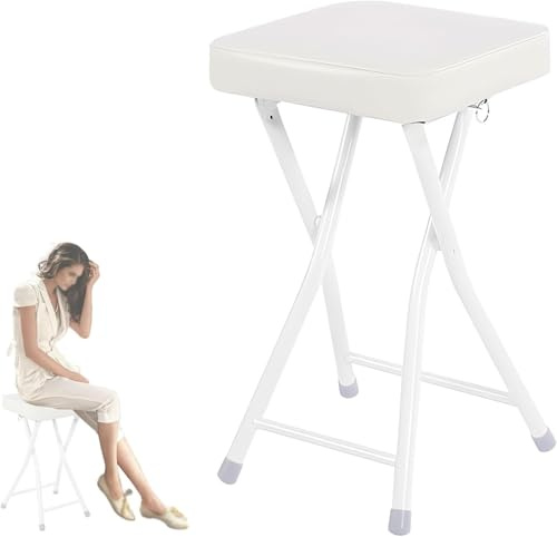 OGYJMSFN Sgabelli da Bar Sgabello da bar pieghevole portatile da 19 pollici, sedia pieghevole imbottita senza schienale, imbottitura in schiuma quadrata, struttura in metallo for interni,(White)