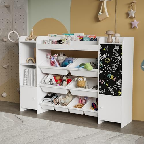Estantería infantil para habitación infantil, estantería para juguetes, estantería para niños con caja de almacenamiento y pizarra, estantería para niños, estantería para libros infantiles, muebles