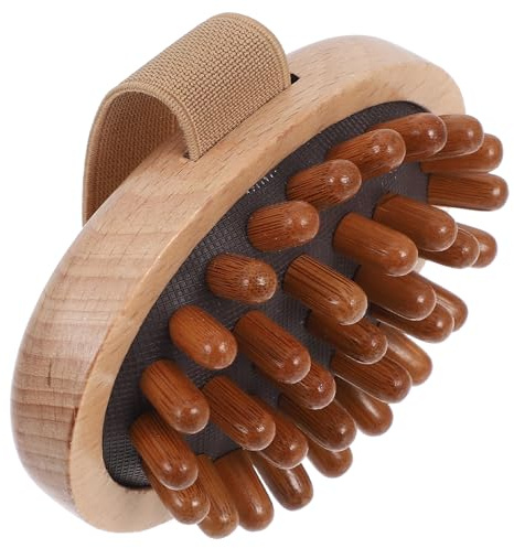 Garneck Holz Massagebürste mit Seitengurt Tragbares Kopfhautmassagegerät für Meridianaktivierung Vielseitige Ganzkörpermassage Handliche Holz Haarbürste für Frauen