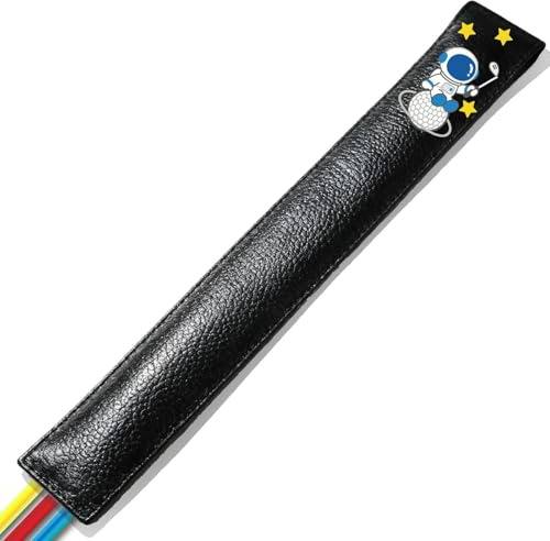 CREATCABIN Golf Ausrichtungsstab Hülle Aus PU Leder Halterung Für Golfschläger Schlägerkopfschutz Mallet Blade Schutzhülle Putterkopfschutzhülle Für Damen Und Herren Schwarz Astronauten Design 36x5cm