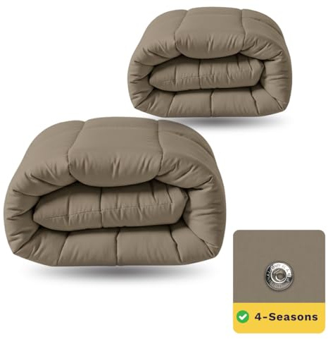 Zelesta Wonderbed 4-Jahreszeiten Bettdecke 140x200 cm – 2-in-1 Kombi Set (300 + 150 g/m²) | Bettdecke & Bezug in einem | Edelstahl-Klicksystem (Natural Taupe, 140x200 cm)