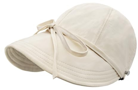 YAMEIZE rosett solhatt damer brett brätte UV solskydd solhatt med sommar strandhatt UPF50+, Beige, one size