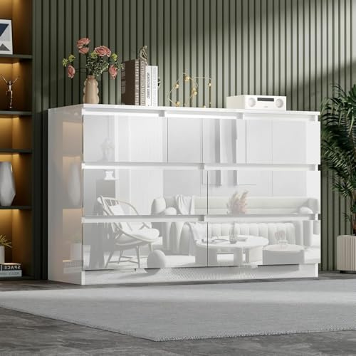 KernGut High Gloss Modern Kommode mit 6/7/8 Schubladen Schlafzimmer Schrank Bettseite Sideboard Aufbewahrungsmöbel für Wohnzimmer Büro Flur Sideboard (7 Schrank Weiß)