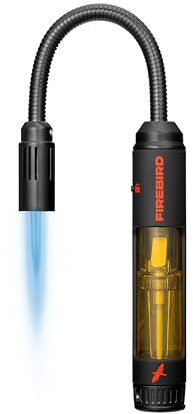 Encendedor de Gas Firebird Trailblaze Jet,con Ventana de Combustible a Color Amarillo, Mango Largo Flexible Giratorio 360°, Resistente al Viento,Ideal para Velas, Chimenea,Barbacoa,Parrillas y Horno.