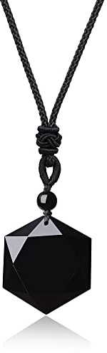 COAI Pendentif Étoile de David Collier Ajustable Pierre Obsidienne Noire Unisexe