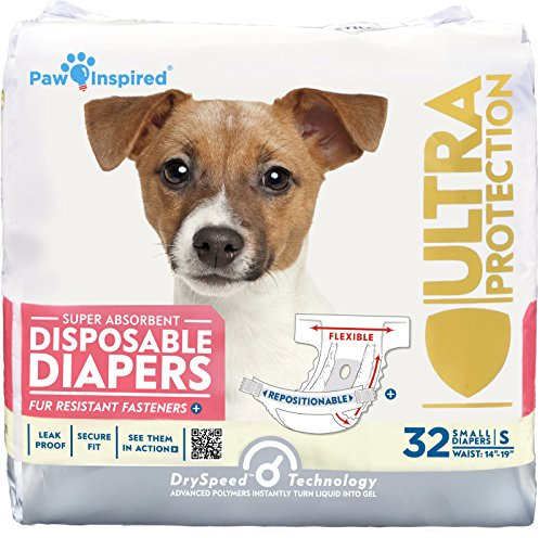 Paw Inspired 32ct Disposable Dog Diapers | Female Dog Diapers Ultra Protection | Diapers for Dogs in Heat, Excitable Urination, or Incontinence (Small)
