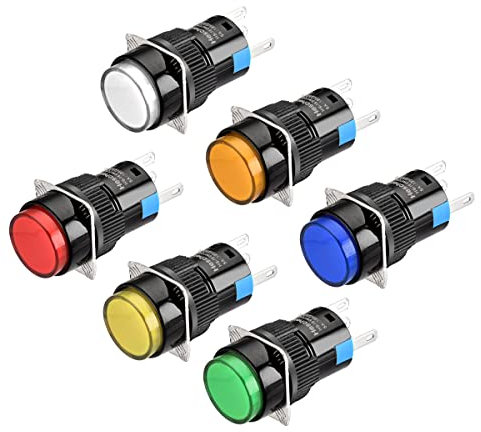 Heschen Interrupteur à bouton-poussoir rond de 16mm, type momentané, 1NO 1NC, blanc rouge orange bleu vert jaune, lampe LED 12V