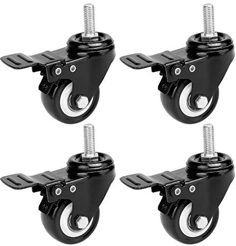 Ruedas de rueda, 2 pulgadas de vástago con freno para muebles y sillas de oficina, 4 unidades, color negro