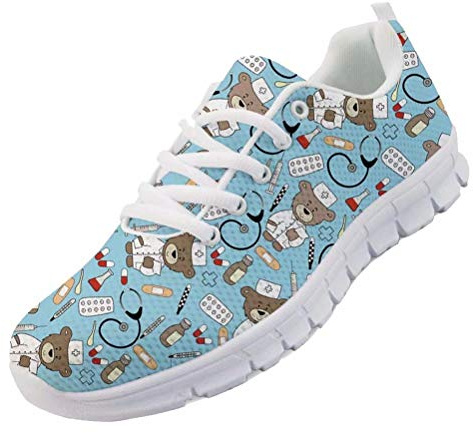 chaqlin Donna Uomo Scarpe da Corsa Leggero Morbido Sport Palestra Sneaker per Infermiere Dottore Simpatico Orso Scarpe da Ginnastica con Lacci Taglia