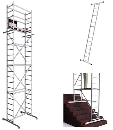 ALTEC AluCombine® 1.0-700 | Leiterngerüst | 7m Arbeitshöhe | 2 in 1 Gerüst mit Traverse | Typ: FT | 4x Laufrollen Ø80mm | Made in Germany | EN 131 | Arbeitsgerüst | Baugerüst | Fahrgerüst | Leiter