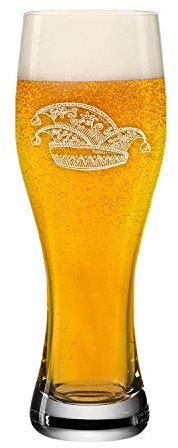 Deitert Leonardo Weizenglas 0,33l mit Narrenkappe – Bierglas mit Gravur und Narrenkappe, Biergläser mit Teqton Qualität, Weißbierglas und Weizenbierglas