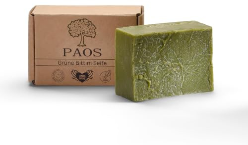 PAOS Grüne Bittim Seife, Pflegeseife, Naturseife, Bio, Handgemacht, Naturprodukt ca. 140g, Keine Chemikalien, Traditionell, Bittim Seife empfohlen bei Haarausfall, Naturkosmetik