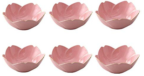 Lot de 6 coupelles à sauce soja de style japonais - En porcelaine - Motif fleurs de cerisier - Pour assaisonnement, sushis, soja - Bol à dessert, apéritif - Pour la cuisine et la maison - Rose