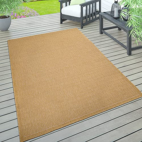 Paco Home In- & Outdoor Teppich wetterfest für Garten, Terrasse & Balkon flachgewebt in Moderner Sisaloptik einfarbig pflegeleicht & UV-beständig, Grösse:160x220 cm, Farbe:Gelb