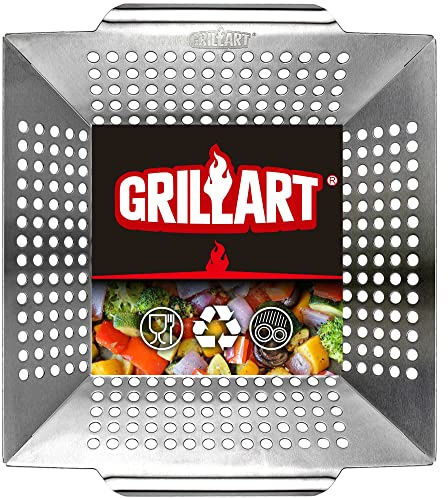 GRILLART Grill Basket Heavy Duty -Large Grill Baskets for Outdoor Grill Vegetables -Stainless Steel Veggie Grilling Basket/Pan - Lasting Grill Vegetable Basket BBQ Grill Accessories, Gifts for Dad Men