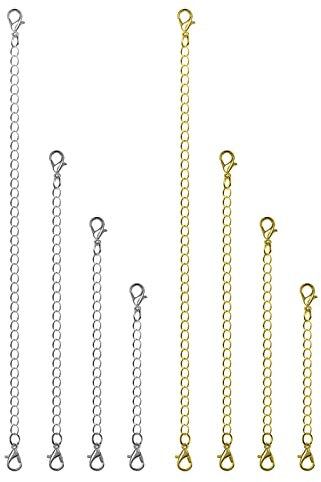 Faotup 8 Stück Gold + Silber-Armband-Verlängerungskette (4 Stück Silber + 4 Stück Gold), Schmuck-Verlängerungsketten für Halsketten, Verlängerungsketten für Schmuck, 16,5 cm, 13,5 cm lang, je 2 Stück