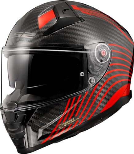 LS2, Integraler Motorradhelm VECTOR II CARBON FLUX Gloss Red, XXS