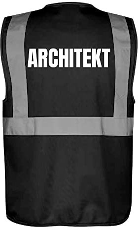 Fassbender-Druck WARNWESTEN - Sicherheitsweste SCHWARZ mit Taschen und Reißverschluss nach EN ISO 20471 zertifiziert - Warn Weste für ARCHITEKT - Unisex mit hochwertigem Reflektorstreifen