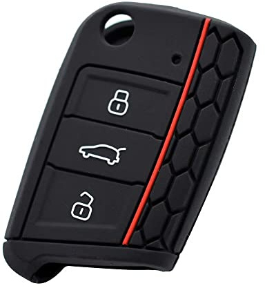 Berfea Autoschlüssel Hülle Schlüsselhülle aus Silikon kompatibel mit VW Polo Golf 7 Mk7 Tiguan Seat Skoda 3-Tasten Smartkey