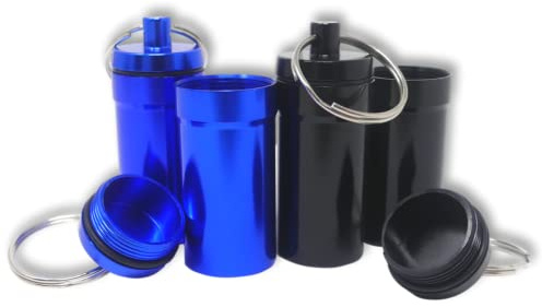 EKNA Tabletten Schlüsselanhänger 4er Set - Pillendose Edelstahl - Mini Pillendose - Tablettenbox für unterwegs - Versteck für Geld, Schmuck, Schlüssel, Tabletten u.v.m. - Leicht & klein