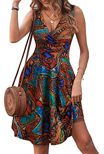 GUBERRY Sun Dresses Beach Hawaii Sexy Cottagecore Ethnic Boho Summer Vacation Dresses for Women with Pockets