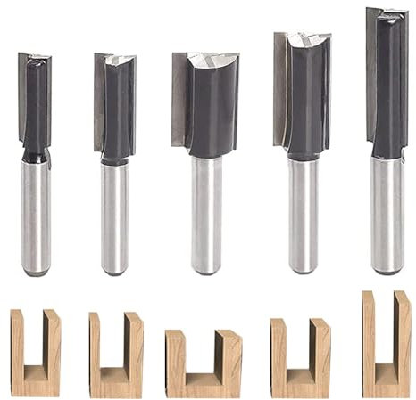 AKYLIN Nutfräser 8mm schaft，5 Stück Wolframkarbid-Fräser-Set mit Doppelnuten, Nut-Meißel-Bits Holzfräser Schneidmesser Fräser-Bits für Holzbearbeitung