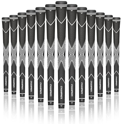 CHAMPKEY Premium Rubber Golf Grips 13 Pack | High Traction and Feedback Rubber Golf Club Grips - Choose No/All Repair Kits (Black&White (Not Including Kits), Midsize)