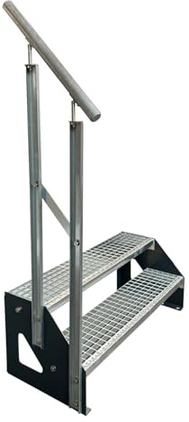 Kaminbau Mierzwa Premium Steel Freestanding Stairs with Galvanised Railing Left/Cheeks Anthracite RAL 7016/2 Steps Galvanised (Width 1200 mm) Height 38 cm Grating Step Garden Stairs
